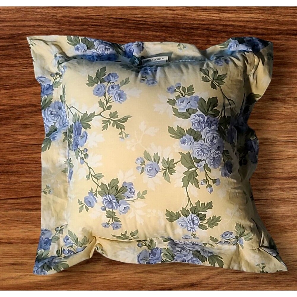 Laura Ashley Cassidy Ruffle Throw Pillow Floral Plaid Cottage Yellow 19”x19” - Picture 3 of 4